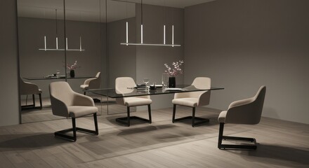 Elegant Dining Room Interior with Modern Furniture and Subtle Lighting