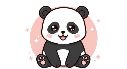 Fototapeta premium Cute Panda Bear Sitting Down Illustration with Sparkling Background