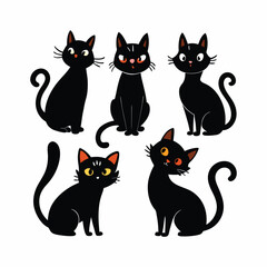 Set of Black Cat Silhouettes – Cute & Funny Cat Poses Vector Illustration
