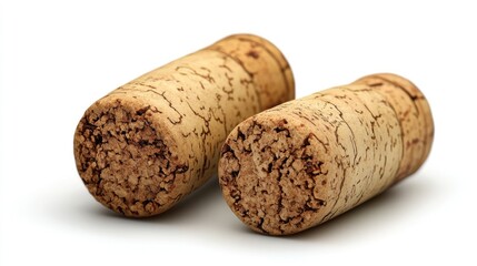 Two wine corks on white background