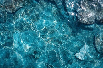 Obraz premium Clear turquoise water, rocky seabed, sunlight, texture, background