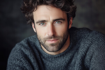Obraz premium Portrait of a handsome bearded man in a cozy sweater