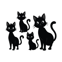 Set of Black Cat Silhouettes – Cute & Funny Cat Poses Vector Illustration