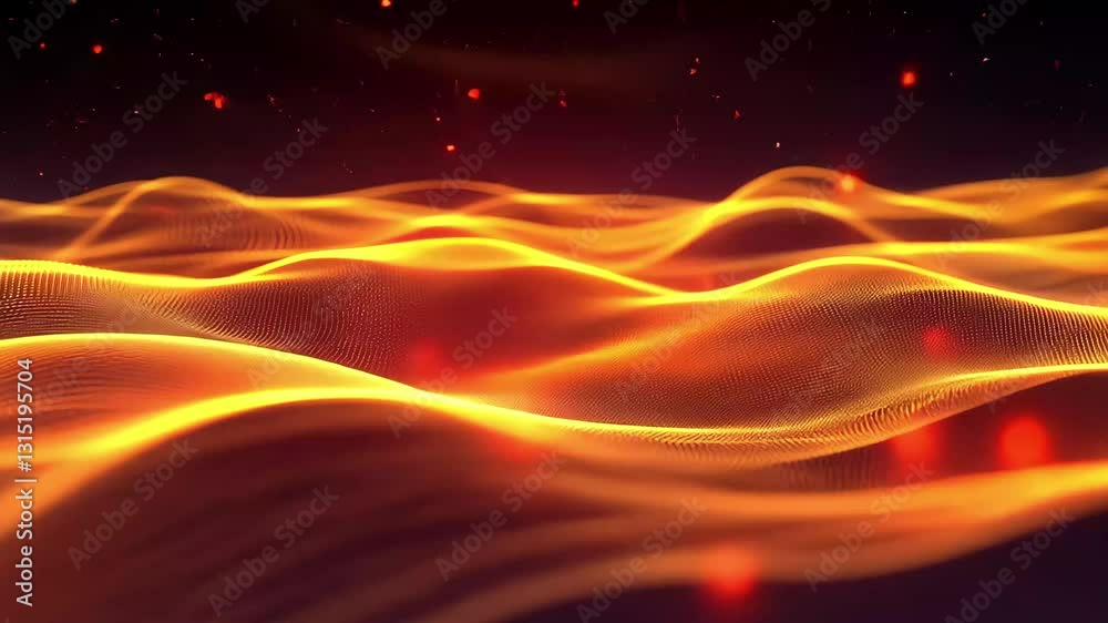 Poster Bright particles create mesmerizing waves of sound and music motion in a vibrant landscape, Wave of bright particles, sound and music motion visualization