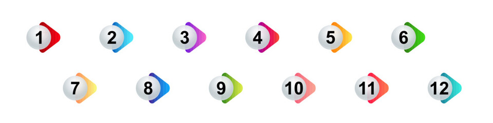Bright icons display numbers one through twelve, each with a unique colored outline and white center.