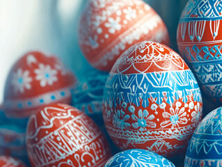 Easter eggs in orthodox church, easter egg decorated with a russian national pattern, Orthodox background