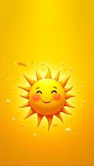 A soft yellow background with cheerful, smiling suns and faces, with smiles floating like bubbles