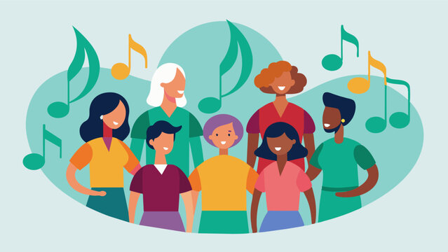 Through the ups and downs of each song the choir remains in perfect harmony reflecting the strong bonds within the community.. Vector illustration