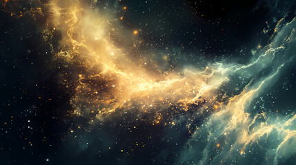 A breathtaking celestial scene captures the essence of star dust, a glowing wave of minute white and golden particles suspended in the vast expanse of space. Celestial - Dragon. Illustration