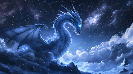 A peaceful night sky with stars shining brightly, creating a vast and breathtaking celestial scene that captures the essence of wonder and calm. Celestial - Dragon. Illustration