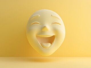 3D face with happy expression isolated on a solid color background