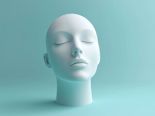 3D face with sleepy expression isolated on a solid color background