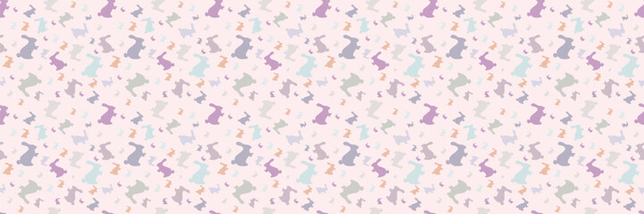 A seamless digital pattern featuring pastel-colored bunny silhouettes on a light background. Perfect for Easter, spring designs, and textiles. Vector illustration