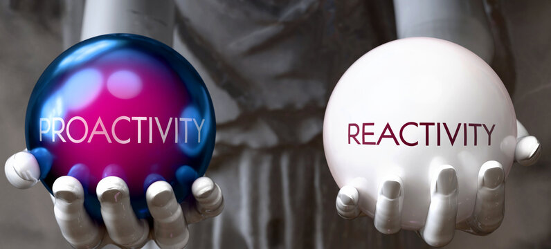 Proactivity or Reactivity - decide between two options. Greek statue presenting a choice: proactivity or reactivity, weighing their values. Looking at pros and cons.  ,3d illustration