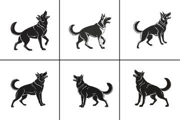 Obraz premium Happy German Shepherd Dog Silhouette , Vector Design Illustration