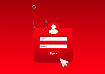 Graphic showing phishing danger with login fields for users, emphasizing online security awareness.