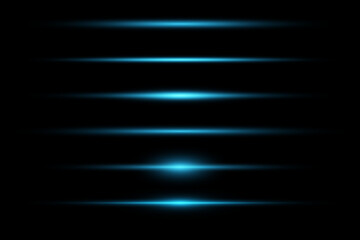 Blue horizontal glare pack. Neon light lines. Vector illustration.