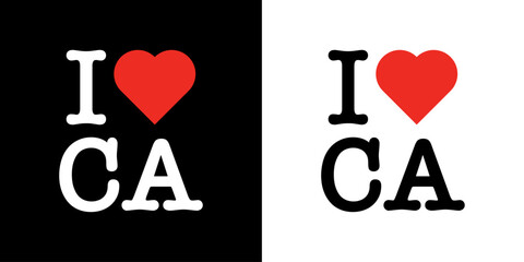 I Love CA CANADA Country Red Heart T-Shirt Sweatshirt Digital Vector Black White Lettering Design