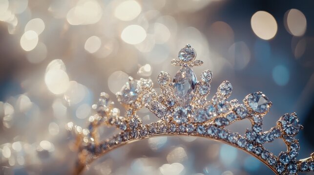 A close-up of a diamond-studded tiara on a white isolated background