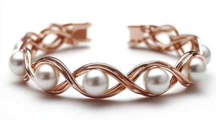 A close-up of a delicate pearl bracelet on a white isolated background