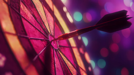 Precision and focus captured with a dart targeting a radiant bullseye, abstract bokeh background enhancing the theme. Radiant - Temple. Illustration