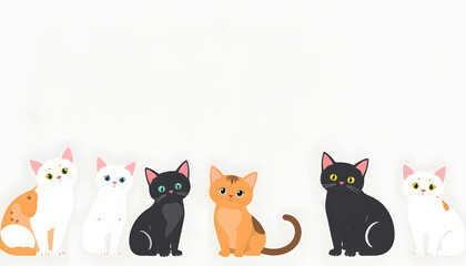 Fototapeta premium Cute cats on light grey background, banner design with space for text. Lovely pets, low-poly. with white shades