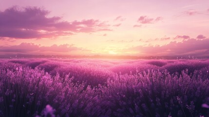 Obraz premium Lavender Field at Sunset - A Serene Landscape