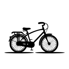 An illustration featuring a black bicycle wheel silhouette set against a clean white background depicting a detailed wheel with spokes and rim.