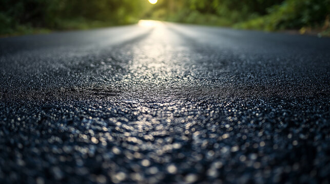 Freshly Paved Asphalt Road at Sunrise