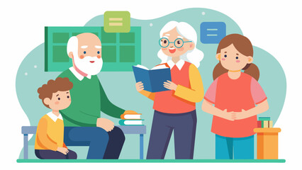 An elderly couple both former language teachers offering private tutoring services to students in their community.. Vector illustration