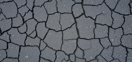 Obraz premium Cracked asphalt surface, showing texture and deterioration, dark, damaged