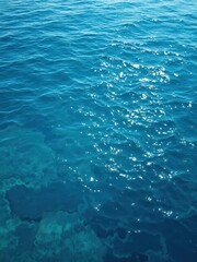 Deep blue ocean surface, rippled texture, sunlight reflection, texture, horizon