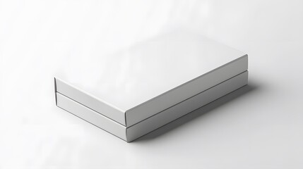 Realistic close-up of a sleek tech white gadget box, rectangle form, white background