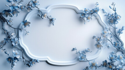 Elegant floral frame with blue flowers