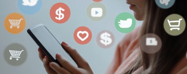 A person using a mobile device with several icons present