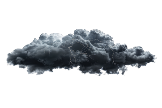 Dark storm clouds with lightning isolated on white and Lightning, Isolated on transparent background png