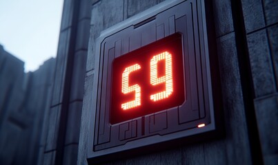 Futuristic digital display shows 59 on urban wall
