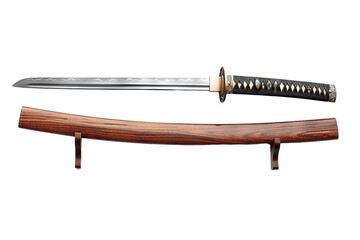 Artistic wakizashi and matching katana set with intricate traditional details isolated on transparent background