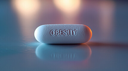 Pastilla con la palabra OBESIDAD escrita