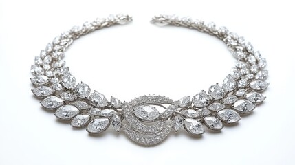 Obraz premium A close-up of a diamond-studded necklace with a modern design on a white isolated background