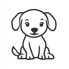 A cute dog is sitting on a white background. The dog has a happy expression and is looking at the camera