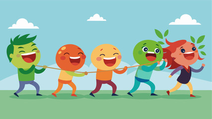 Obraz premium The sounds of laughter and cheering filled the air as teams competed in a friendly tugofwar game.. Vector illustration