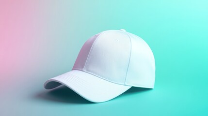 Fototapeta premium Blank white baseball cap on a gradient background