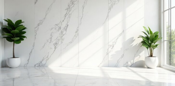 Large format marble tiles on a bright white wall backdrop , interior design, building material, modern