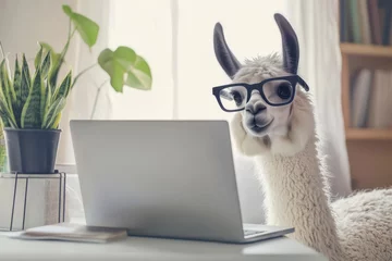 Fototapeten llama enjoys modern workspace while installing security updates © gankevstock