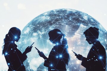 Connecting through technology in a digital communication web over Earth