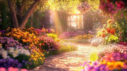 Obraz premium Beautiful garden with colorful flowers.
