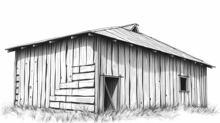 Obraz premium Rustic Farm Structure: A vintage wooden farm structure, rendered in detailed grayscale, hints at a history of rural life and hard work. A nostalgic tribute to a bygone era