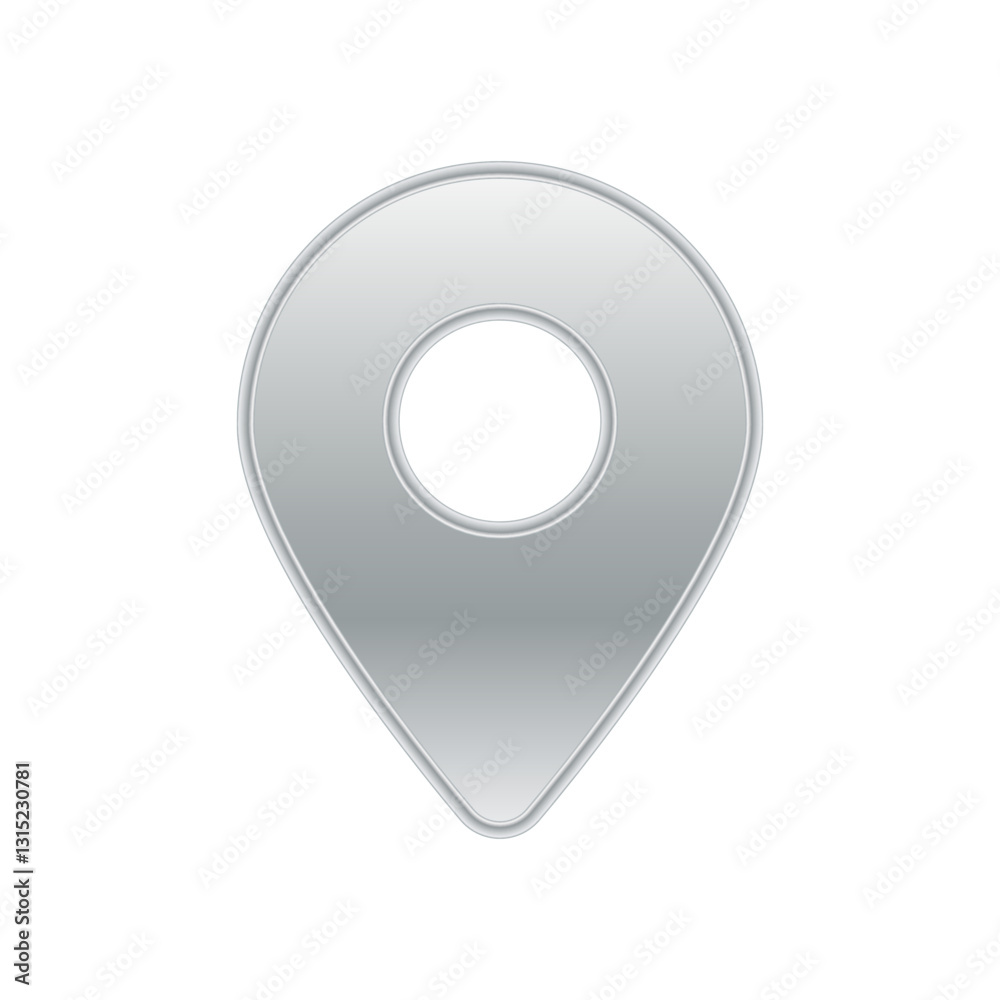 Poster shiny metallic location marker icon features a subtle gradient. represents modern digital navigation