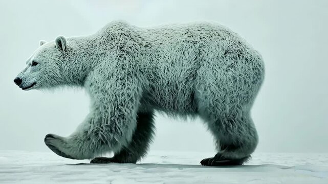 Polar bear walks gracefully in a snowy Arctic landscape during winter season